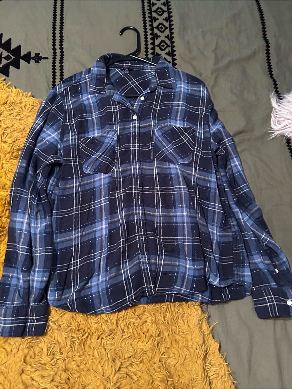 Aeropostale Women's Navy and Light Blue Plaid Button-Down Shirt